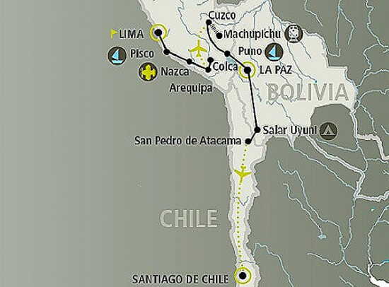 Mapa ruta Perú, Bolivia y Chile